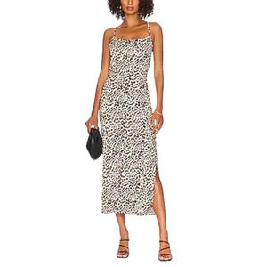 Lita by Ciara Neutral Beige Cheetah Print Lace Up Back Midi Slip Dress M